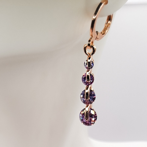 🎀18k Royal Round Amathyst Gemstone Drop Earrings - Picture 3 of 5